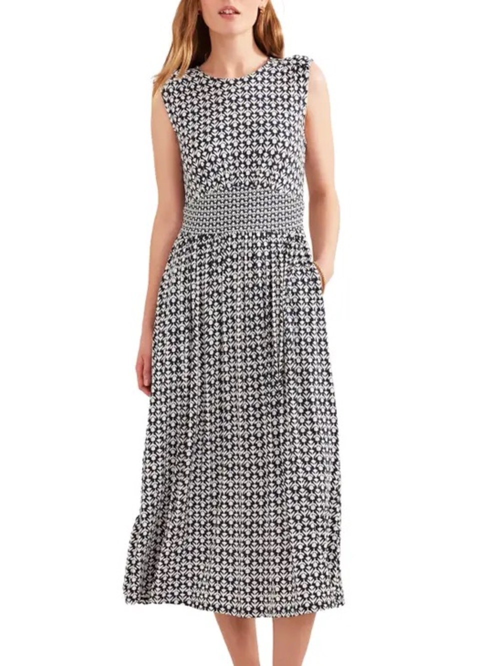 Boden Waist Detail Sleeveless Midi Dress Printed